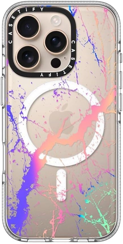 CASETiFY Clear iPhone 16 Pro Case [Not Yellowing / 6.6 ft. 3X Military Grade Drop Protection/Compatible with Magsafe] - Hypnotic Marble Rainbow - Clear