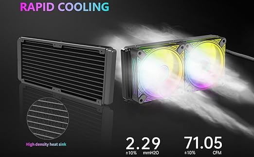 T-240MM Black ARGB Liquid CPU Water Cooling with 240mm ARGB PWM Fan,Temperature Display, Computer Water Cooling