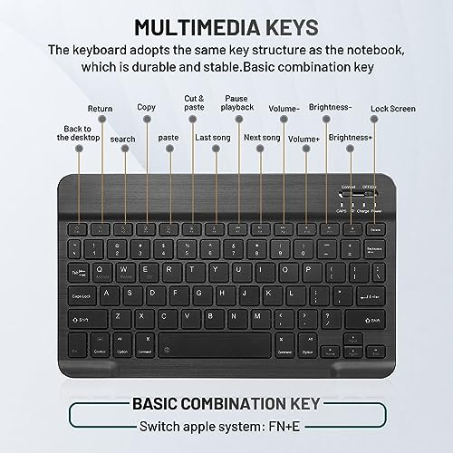 Ultra-Slim Bluetooth Keyboard Portable Mini Wireless Keyboard Rechargeable for Apple iPad iPhone Samsung Tablet Phone Smartphone iOS Android Windows (10 inch Black)