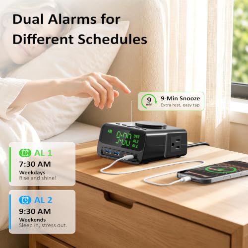XBA Digital Alarm Clock with 15W Magsafe Wireless Charging for Bedroom