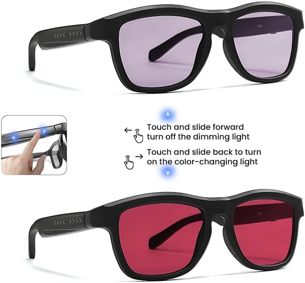 AI Translator Glasses - 2025 Smart Glasses with Slidable Color-Changing Lenses, Hands-Free Open-Ear Audio, Voice Assistant & UV Protection-RED Lenses