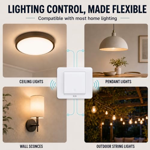 Self-Powered Wireless Light Switch & Receiver Kit, 1 Switch, 2 Receivers