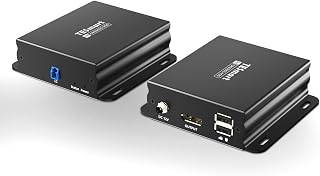 TESmart 8K@60Hz DisplayPort KVM Extender Over Fiber up to 984ft/300m, DP 1.4 USB Extender, HDR10, EMI-Immune Fiber for Data Center & Control Rooms