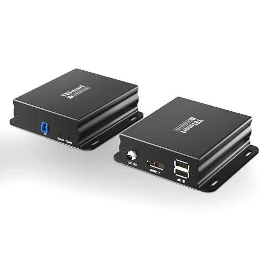 TESmart 8K@60Hz DisplayPort KVM Extender Over Fiber up to 984ft/300m, DP 1.4 USB Extender, HDR10, EMI-Immune Fiber for Data Center & Control Rooms