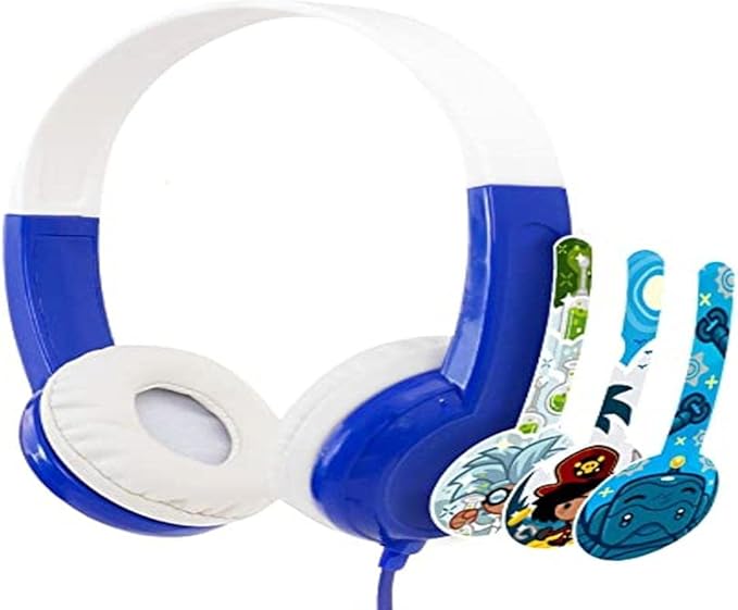 BuddyPhones Discover, Volume-Limiting Kids Headphones, Comfortable and Durable, Built-in Audio Sharing Cable, Compatible with Fire, iPad, iPhone, and Android Devices, Blue