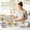 6 Pcs 304 Stainless Steel Food Storage Containers with Lids, Leakproof Meal Preparation Container Stackable Food Container Boxes for Kitchen Picnic, Dishwasher Safe(Square, 20/30/40 oz)