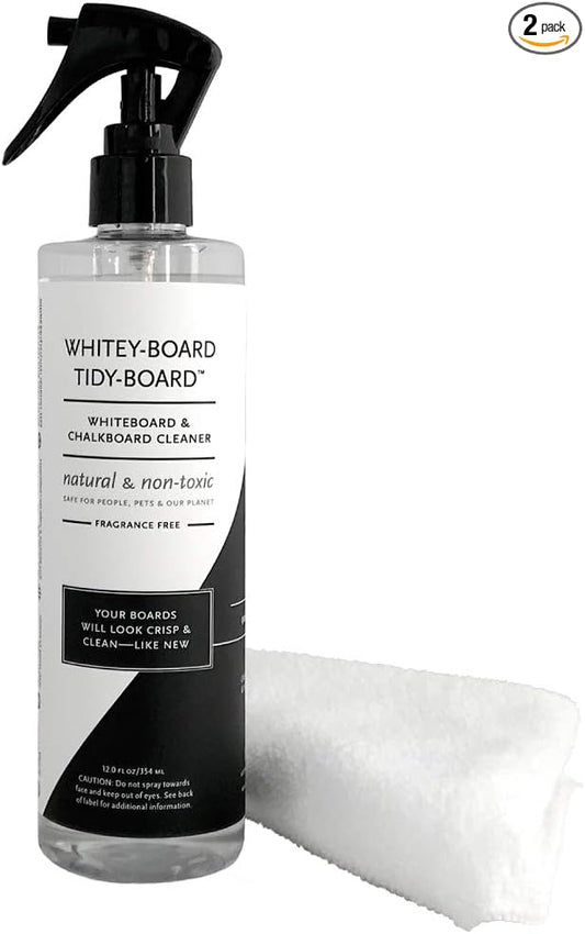 | Whiteboard & Chalkboard Cleaner Spray & Micro-Fiber Cloth Kit, Natural & Non-Toxic, Fragrance Free/Unscented, Includes Micro-Fiber Cleaning Cloth, Restores Boards, 12 Ounce
