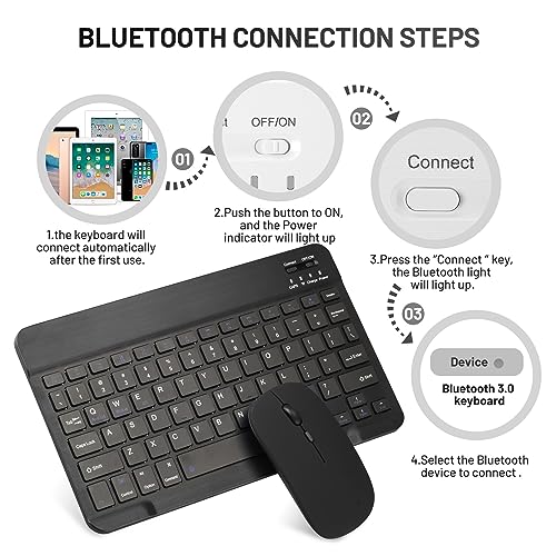 Ultra-Slim Bluetooth Keyboard Portable Mini Wireless Keyboard Rechargeable for Apple iPad iPhone Samsung Tablet Phone Smartphone iOS Android Windows (10 inch Black)