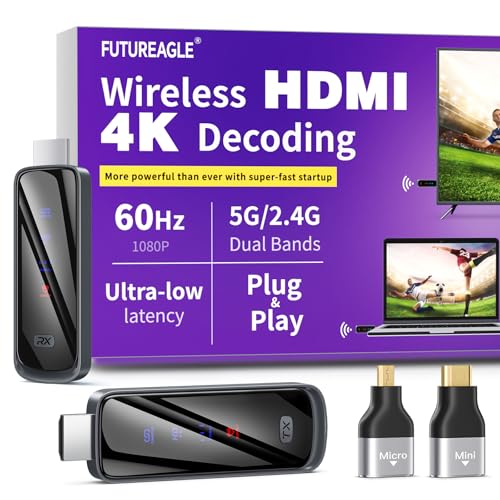 Wireless HDMI Transmitter and Receiver 328FT/100M,4K Decode Plug & Play Portable 5G+2.4G Wireless Display Adapter Extender Kit for Video and Audio to Monitor from PC/Projector