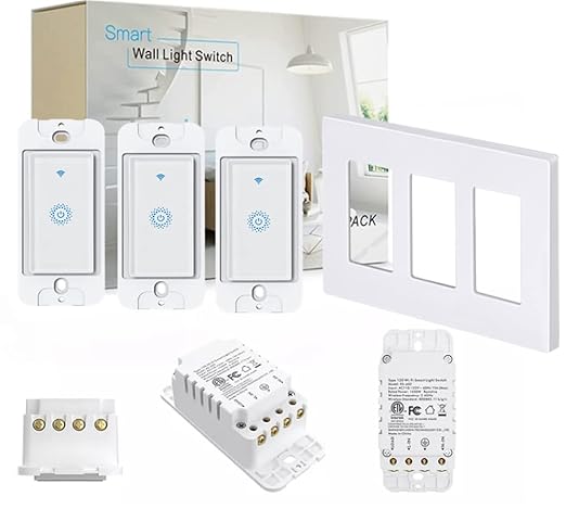 Nexete Smart Wi-Fi Wall Light Switch,Compatible with Alexa Google Assistant & IFTTT Single Pole Smart Switch 3-Pack with 3-Gang Plate