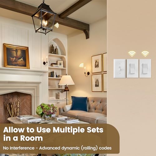 SURAIELEC 3 Way Wireless Remote Light Switch Kit, No Wall Wiring