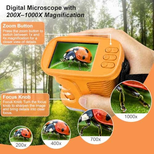 Kids Microscope,1000X HD Digital Handheld Mini Microscope 2.4" IPS Screen