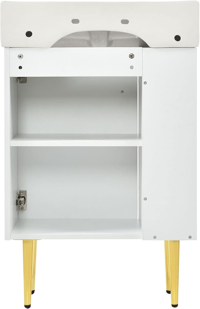Favfurish 21.6" Bathroom Vanity with Rectangle Ceramic Vessel Sink Combo,Freestanding Left Side Storage Cabinet W/Soft-Close Doors,Assembled Quickly,for Small Spaces,White