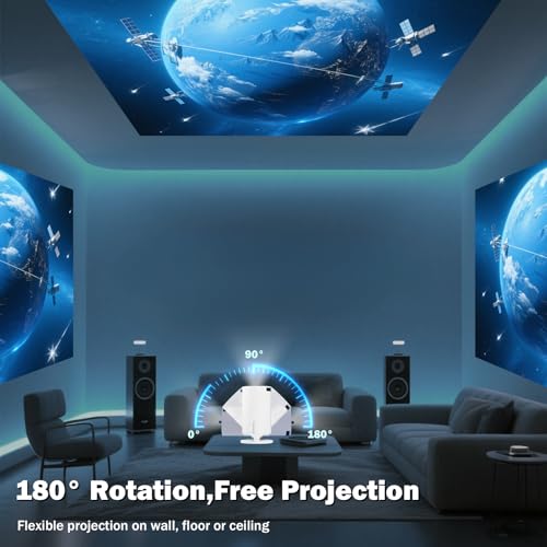 Mini Projector Support 1080P, 200 Ansi Home Movie Projector Portable Projector with Wifi and Bluetooth, Automatic Keystone Correction, 180°Rotatable, Compatible with HDMI USB PC Laptop