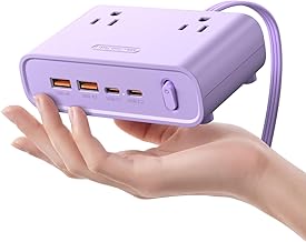 NTONPOWER Flat Plug Power Strip, Desktop Charging Station with 25W USB C Ports, Purple Extension Cord with 4 AC Outlets, 5ft Flat Extension Cord for Home Office, Dorm Room Essentials - Image 1