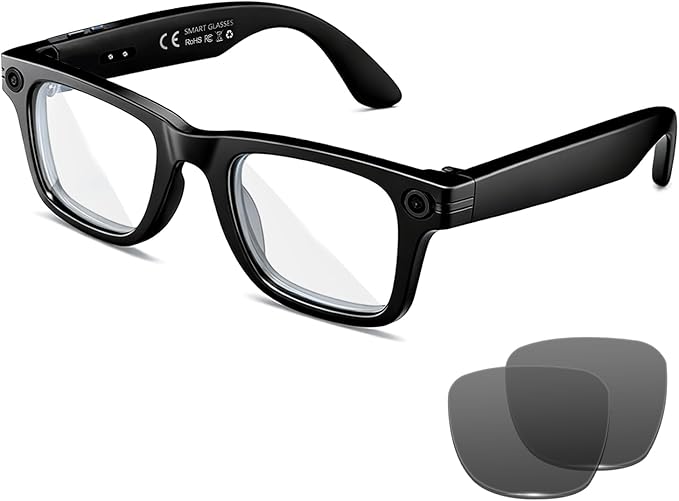 AI Smart Glasses with 8MP Camera, 4K Video & HD Photo, Bluetooth Audio, AI Voice Assistant, Real-Time Translation, Object Recognition, Noise-Cancel Calls, Photochromic +2 Sunglasses Lenses