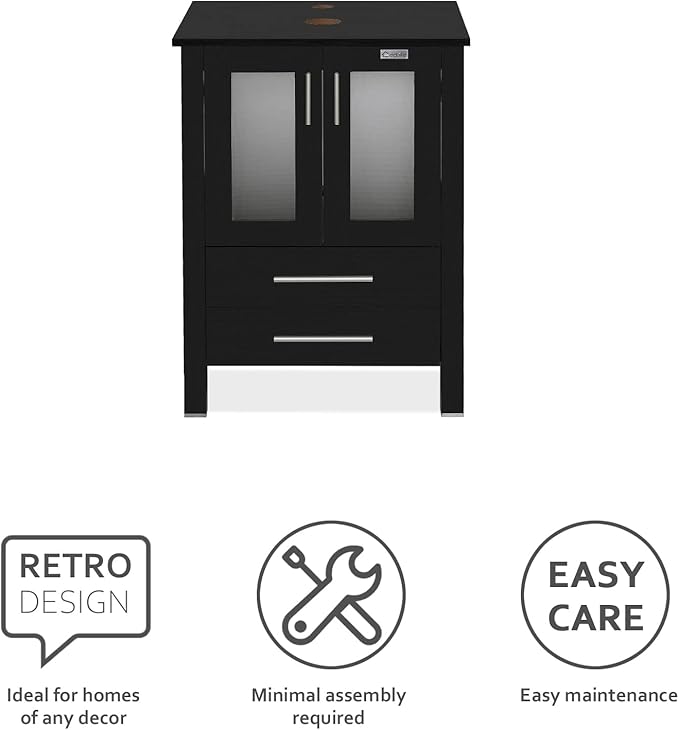 eclife 72" Modern Bathroom Vanity Sink Combo Freestanding Cabinet with Small Side Cabinet, Blue Boat Glass Vessel Sink, Water Save Faucet, Drain (Black+A29BU)