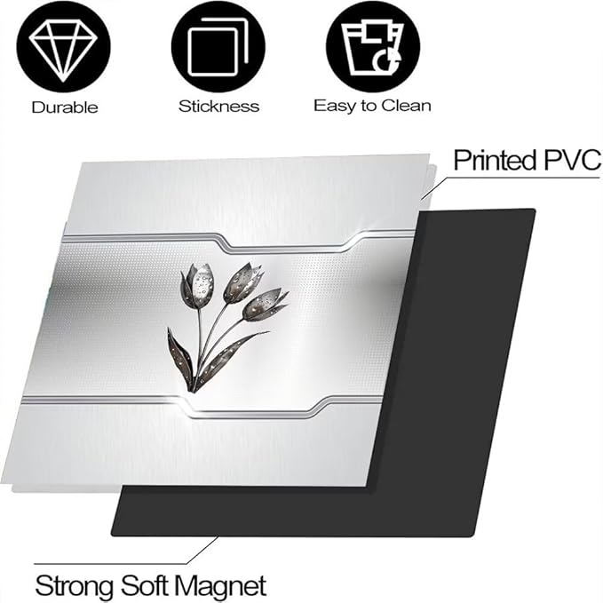 Silver Stainless Steel Effect Dishwasher Magnetic Cover Personalized Metal Flowers Universal Panel Decal for Refrigerator Magnet 23 x 26 Inch Home Kitchen Fridge Magnets