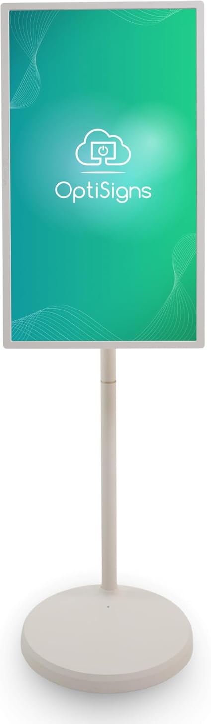 OptiSigns 32" Floor Standing Digital Signage Kiosk, Battery Powered Touchscreen Display for Interactive Retail, Events, Full HD with Audio and Wi-Fi, OptiKiosk 32