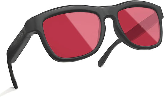 AI Translator Glasses - 2025 Smart Glasses with Slidable Color-Changing Lenses, Hands-Free Open-Ear Audio, Voice Assistant & UV Protection-RED Lenses