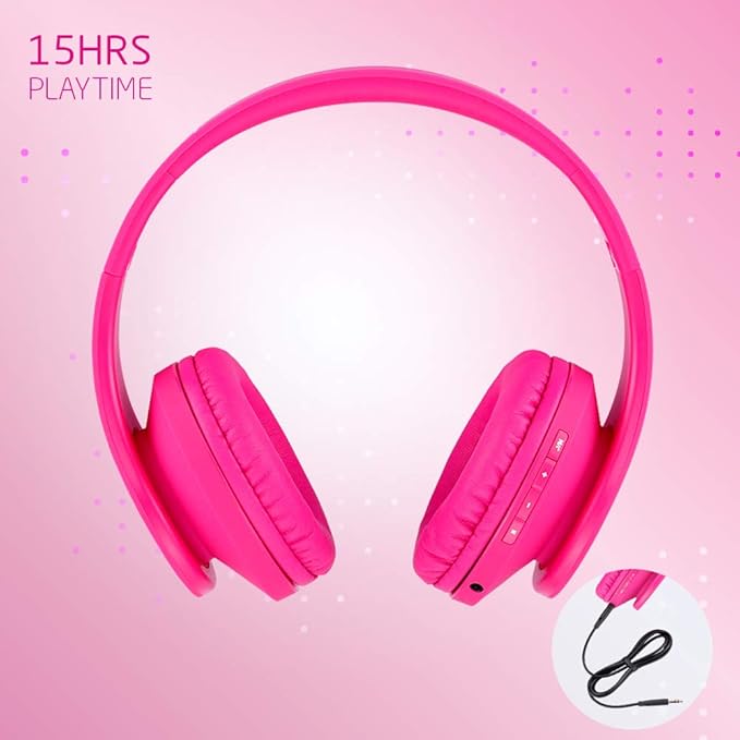 PowerLocus Kids Headphones Over-Ear, Bluetooth Wireless Headphones for Kids,with Microphone, Safe 85DB Volume Limited, Foldable with Carry Case, Audio Cable, Micro SD mode for Online Classes,PC,Phones