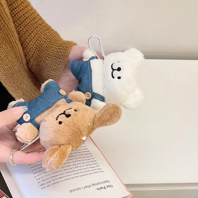 SGVAHY Furry Case for AirPods 3, Funny Cute 3D Cartoon Plush Design Khaki Puppy Soft Warm Fluffy Cover Keychain Anti-Fall Protective Case Women Girls
