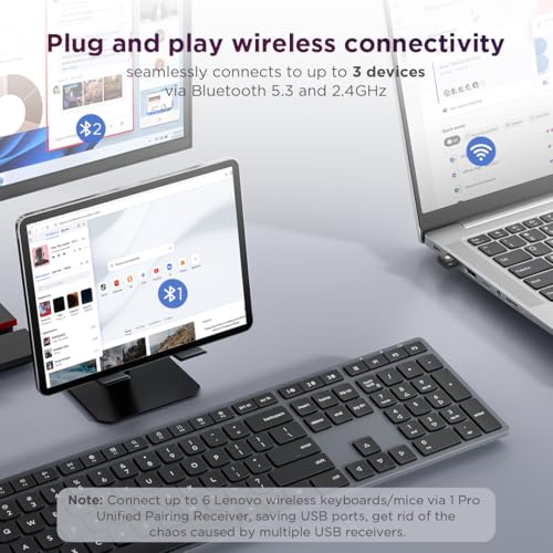 Lenovo 700 Modern Wireless Keyboard & Mouse Combo, 2.4 GHz Dongle & Dual Bluetooth Connection, AES-128 Encryption, 36 Month Battery Life, Quiet Mouse, Luna Grey - Image 4