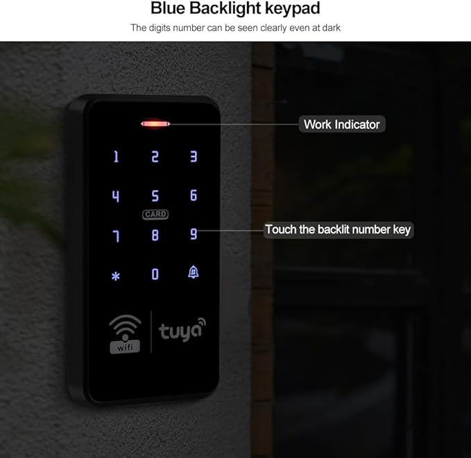 WiFi Access Control Keyboard, Tuya App, Dual Frequency 125 kHz/13.56 MHz, Backlit, WG26/34