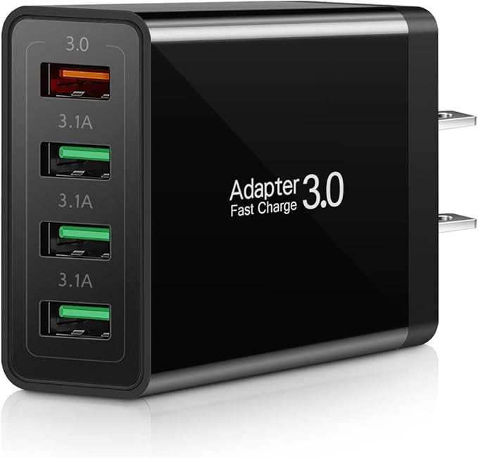 Fast Charging 3.0 Wall Charger, 4-Port USB Charger Block, iSeekerKit Multi USB Power Adapter, Dual Charging Box Plug Brick Cube Compatible for iPhone 16e 16 15 Pro Max,iPad,Samsung S25 S24,Pixel 7