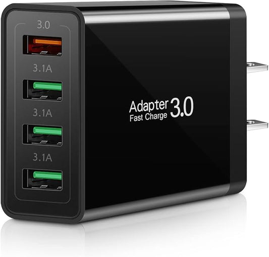 Fast Charging 3.0 Wall Charger, 4-Port USB Charger Block, iSeekerKit Multi USB Power Adapter, Dual Charging Box Plug Brick Cube Compatible for iPhone 16e 16 15 Pro Max,iPad,Samsung S25 S24,Pixel 7