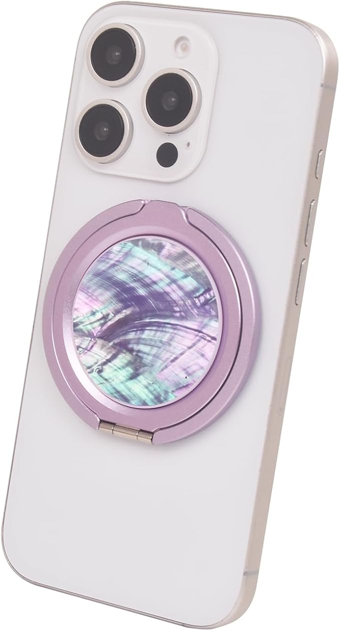Cell Phone Ring Holder, Phone Grip, Magnetic Phone Ring Stand，Ultra Thin Phone Kickstand with Finger Loop Strap, Phone Ring Holder for Mag-Safe iPhone 16/15/14/13/12 Series (Purple Shell)