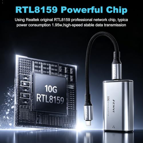 FENVI 10Gbps USB-C to RJ45 Ethernet Adapter with Realtek RTL8159 for PC