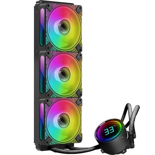 T-360MM Black ARGB Liquid CPU Water Cooling with 3 X 120mm ARGB PWM Fan,Temperature Display, Computer Water Cooling