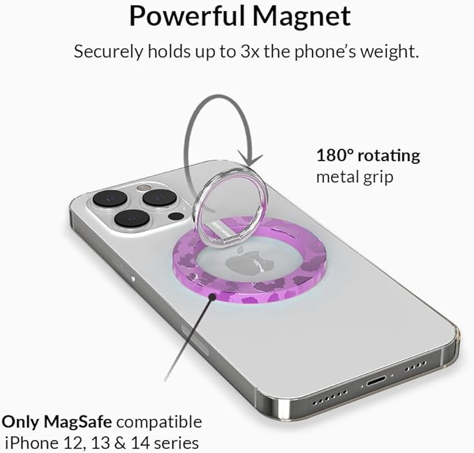VELVET CAVIAR Compatible with MagSafe Phone Grip - Magnetic Ring Holder with Adjustable Stand - Removable MagSafe Accessories for iPhone 16, 15, 14, 13, 12 (Amethyst Purple Leopard)