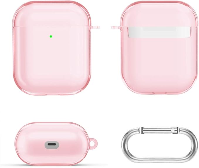 Valkit Compatible AirPod Case Cover, Clear Airpods Case with Keychain Soft TPU Protective Cover Shockproof Case for Girls Women Men Compatible with Apple AirPods Charging Case 2 & 1 - Clear Pink