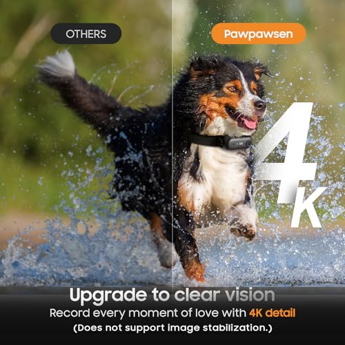 4K UHD Dog& Cat Pet Camera Collar, Video Recorder with Phone App View, Outdoor & Indoor POV Action Cam for Small and Medium-Size Dogs(White - Pink Waterproof Collar - M, 64g)
