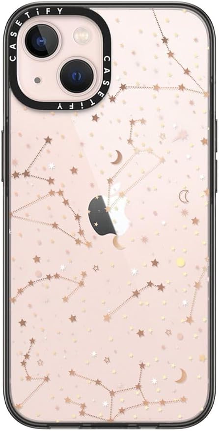 CASETiFY Compact iPhone 13 Case [4 ft. 2X Military Grade Drop Protection/Slim/Lightweight] - Space Pattern on Clear Background - Clear Black