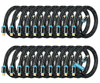 Maximm HDMI Cable 4K 10 Ft, 20 Pack, Braided, 18Gbps, HDMI 2.0, Gold-Plated