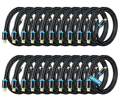 Maximm HDMI Cable 4K 10 Ft, 20 Pack, Braided, 18Gbps, HDMI 2.0, Gold-Plated
