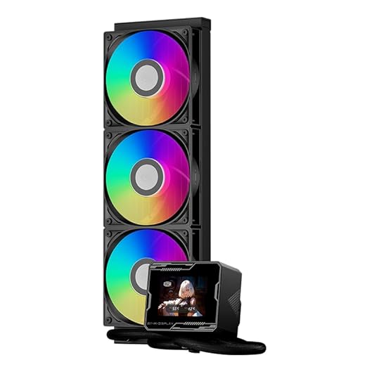 PCCOOLER Liquid CPU Cooler ARGB Display, 360mm AIO with 2.8-Inch LCD Screen, Ceramic Bearing Pump, 3×120mm ARGB PWM Fans, Aluminum Radiator, Intel LGA 1851/1700 & AMD AM5 Compatible(GT360M Black)