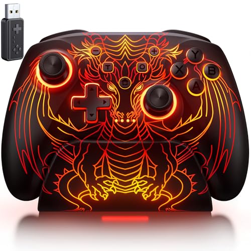 PC Controller with Hall Effect Joysticks & Trigger, Wireless PC Gaming Controller with Charging Dock & RGB Design, 1000Hz Polling Rate, No Drift, Programmable Back Buttons, Turbo, Gaming Controller for Windows PC/Switch/Android/iOS