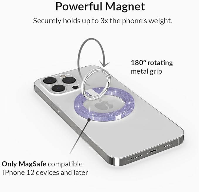 VELVET CAVIAR Compatible with MagSafe Phone Grip - Magnetic Ring Holder with Adjustable Stand - Removable MagSafe Accessories for iPhone 16, 15, 14, 13, 12 (Lilac Stardust)