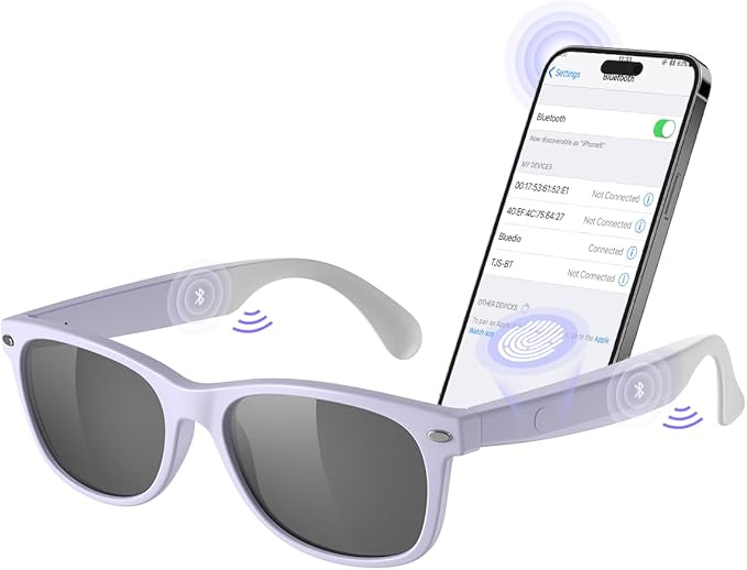 Smart Bluetooth Sunglasses, XO Smart Bluetooth Audio Glasses for Women Men,Athletic/Outdoor UV Protection Riding, Driving,Fishing, Running (Purple)