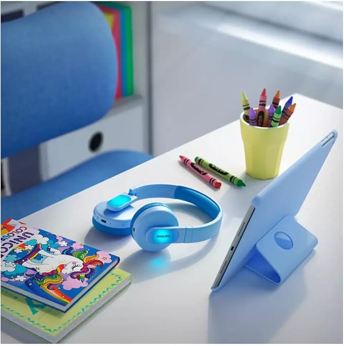 Philips K4206 Kids Wireless On-Ear Headphones, Bluetooth + Cable Connection, 85dB Limit for Safer Hearing, Built-in Mic, 28 Hours Play time, Parental Controls via Philips Headphones, Blue
