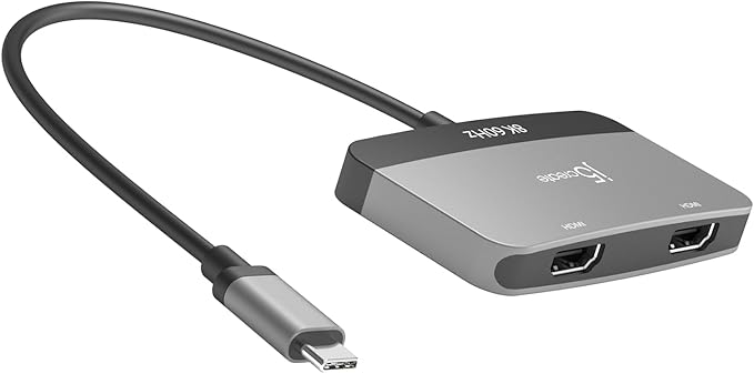 j5create 8K USB Type C to Dual HDMI Display Adapter - Single 8K60/4K144 or Dual 4K60 - Support MST Extended Mode, for Gamers and Professionals, Suitable for Windows Laptop (JCA465)