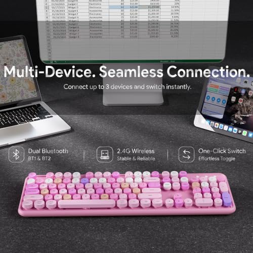 Colorful Wireless Bluetooth Keyboard (Pink Colorful)