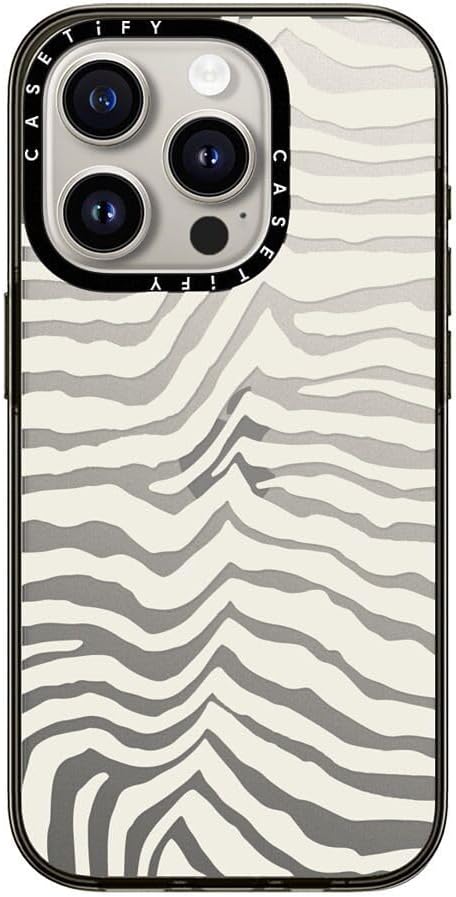 CASETiFY Compact iPhone 15 Pro Case [4 ft. 2X Military Grade Drop Protection/Slim/Lightweight] - Zebra Stripe - Clear Black