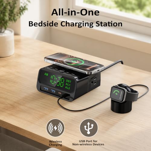 XBA Digital Alarm Clock with 15W Magsafe Wireless Charging for Bedroom