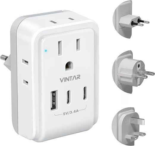 VINTAR European Travel Plug Adapter Kit, Type C,G,E/F Detachable Plug