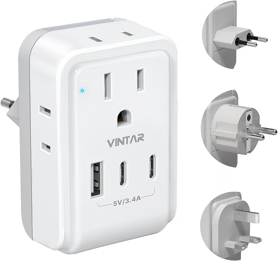 VINTAR European Travel Plug Adapter Kit, Type C,G,E/F Detachable Plug